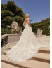 Strapless Beaded Ivory 3D Floral Appliques Tulle Wedding Dress